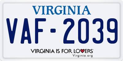 VA license plate VAF2039