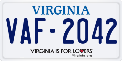 VA license plate VAF2042
