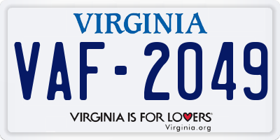 VA license plate VAF2049