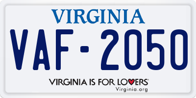 VA license plate VAF2050