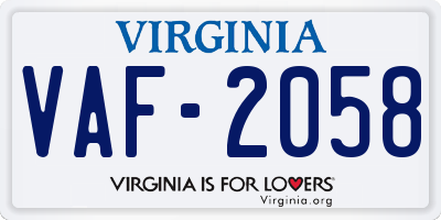 VA license plate VAF2058
