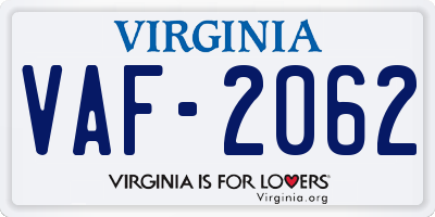 VA license plate VAF2062