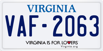 VA license plate VAF2063