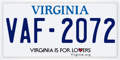 VA license plate VAF2072
