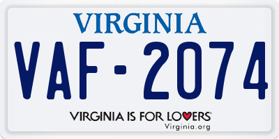 VA license plate VAF2074