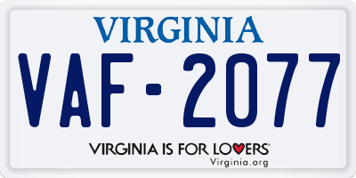 VA license plate VAF2077