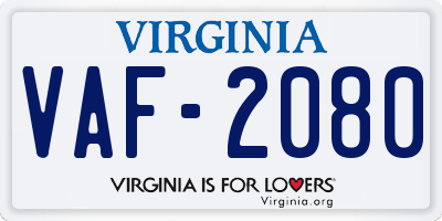 VA license plate VAF2080