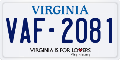 VA license plate VAF2081
