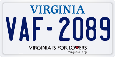 VA license plate VAF2089