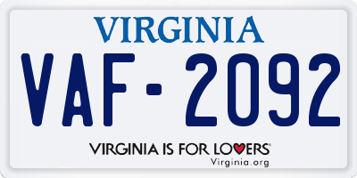 VA license plate VAF2092