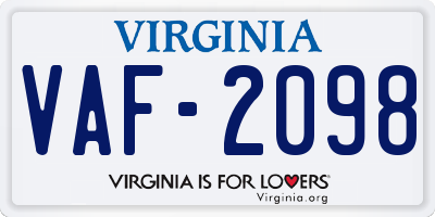 VA license plate VAF2098