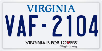 VA license plate VAF2104