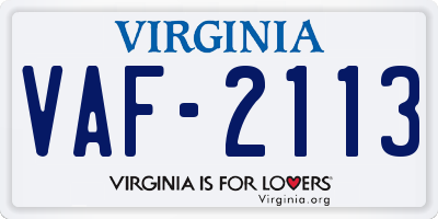 VA license plate VAF2113