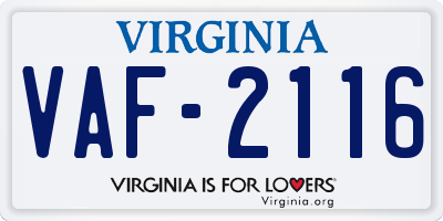 VA license plate VAF2116