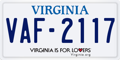 VA license plate VAF2117