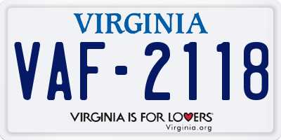 VA license plate VAF2118