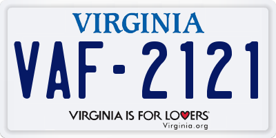 VA license plate VAF2121