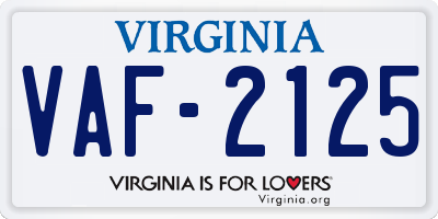 VA license plate VAF2125