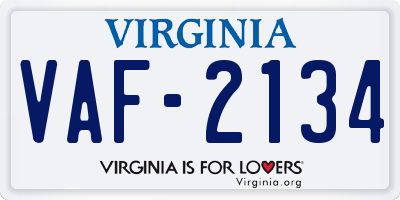 VA license plate VAF2134