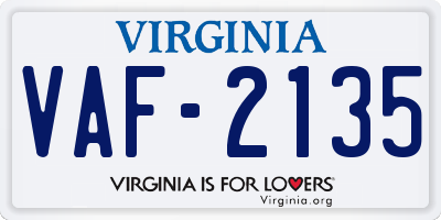 VA license plate VAF2135