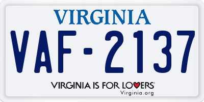 VA license plate VAF2137