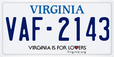 VA license plate VAF2143