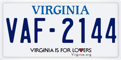 VA license plate VAF2144