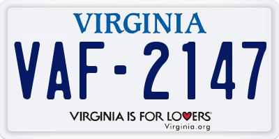 VA license plate VAF2147
