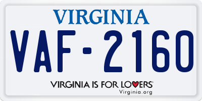 VA license plate VAF2160