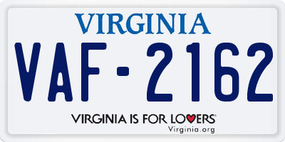 VA license plate VAF2162