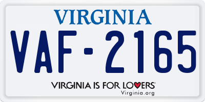 VA license plate VAF2165