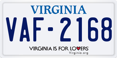 VA license plate VAF2168