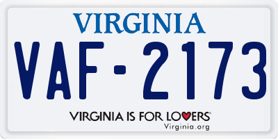 VA license plate VAF2173