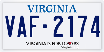 VA license plate VAF2174