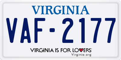 VA license plate VAF2177