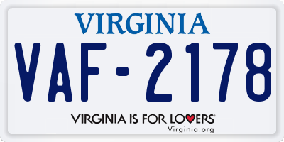 VA license plate VAF2178