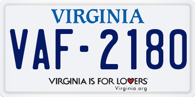 VA license plate VAF2180