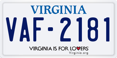 VA license plate VAF2181