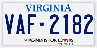 VA license plate VAF2182