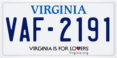 VA license plate VAF2191