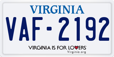 VA license plate VAF2192