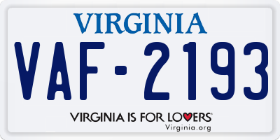 VA license plate VAF2193