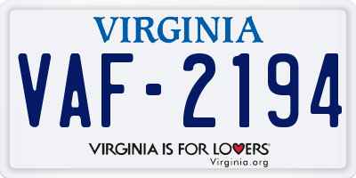VA license plate VAF2194