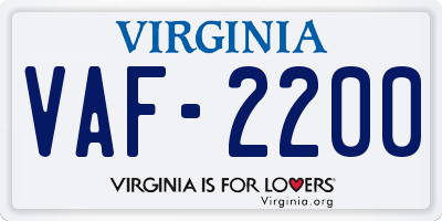 VA license plate VAF2200
