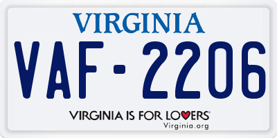 VA license plate VAF2206