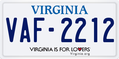 VA license plate VAF2212