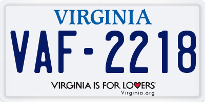 VA license plate VAF2218