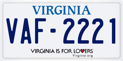 VA license plate VAF2221