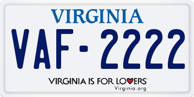 VA license plate VAF2222