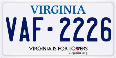 VA license plate VAF2226